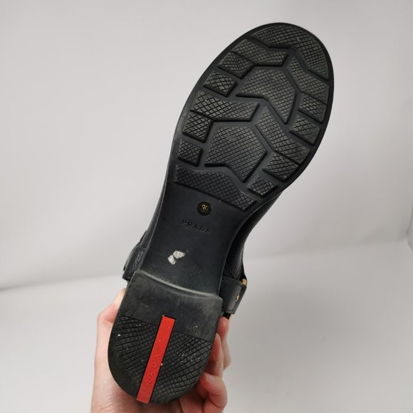 Prada Leather Boots with Gold Link Detail - Picture 10 of 12